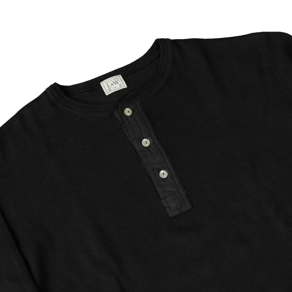 Loop & Weft Classic Royal Rib Knit Thermal Henley (Black)