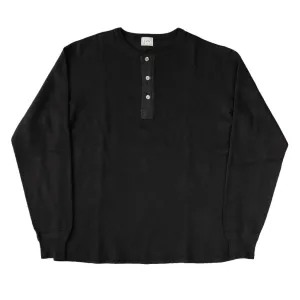 Loop & Weft Classic Royal Rib Knit Thermal Henley (Black)