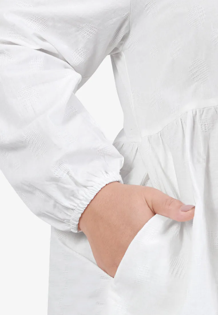 Mallori Cotton Square Neckline Midi Dress - White