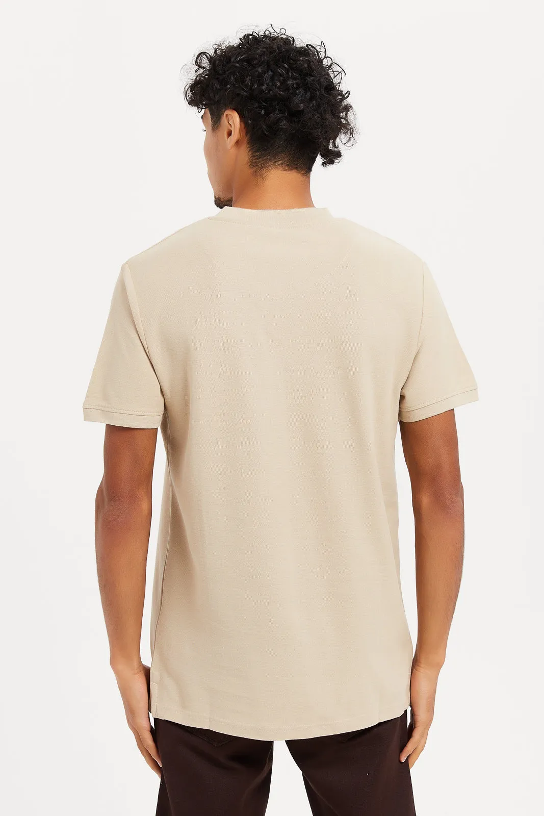 Men Beige Plain Polo Shirt