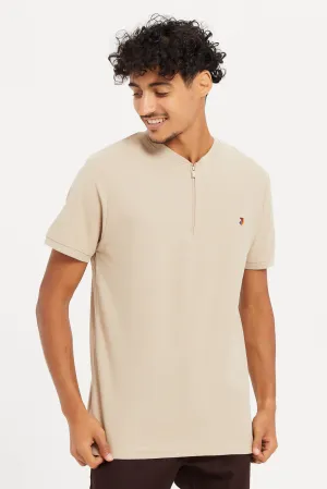 Men Beige Plain Polo Shirt