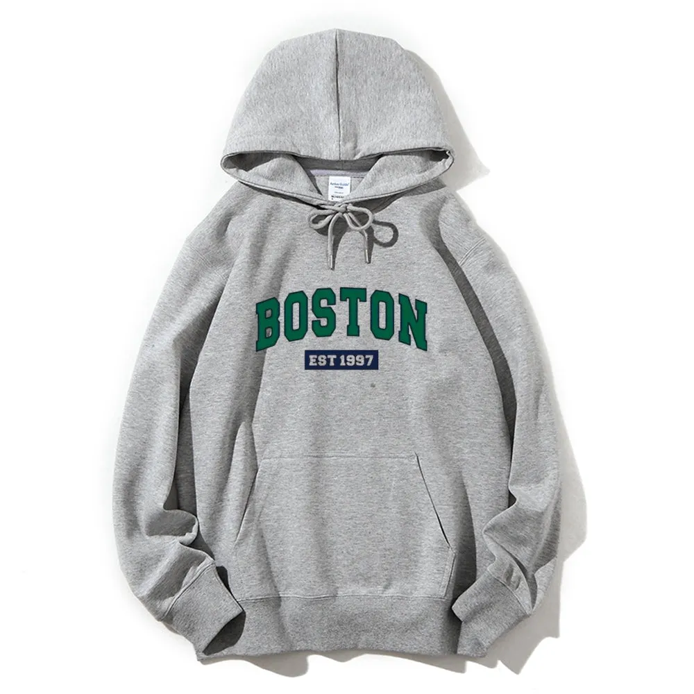 Mens Boston 1997 Letter Graphic Pullover Hoodies
