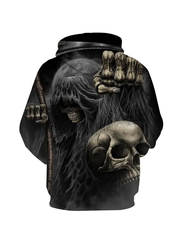 Men's Horror Fight Skull Graphic Print Hoodies