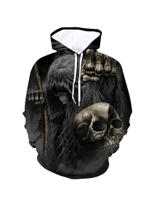 Men's Horror Fight Skull Graphic Print Hoodies
