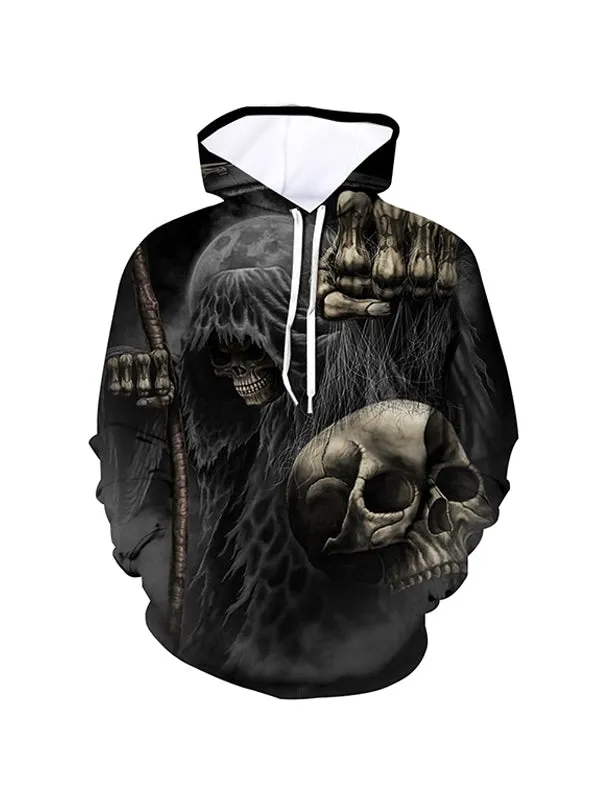 Men's Horror Fight Skull Graphic Print Hoodies