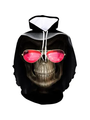 Men's Horror Pink Sunglasses Skull Graphic Print Hoodies