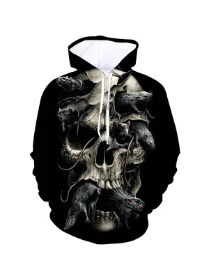 Men's Horror Skull Dark Mouse Graphic Print Hoodies