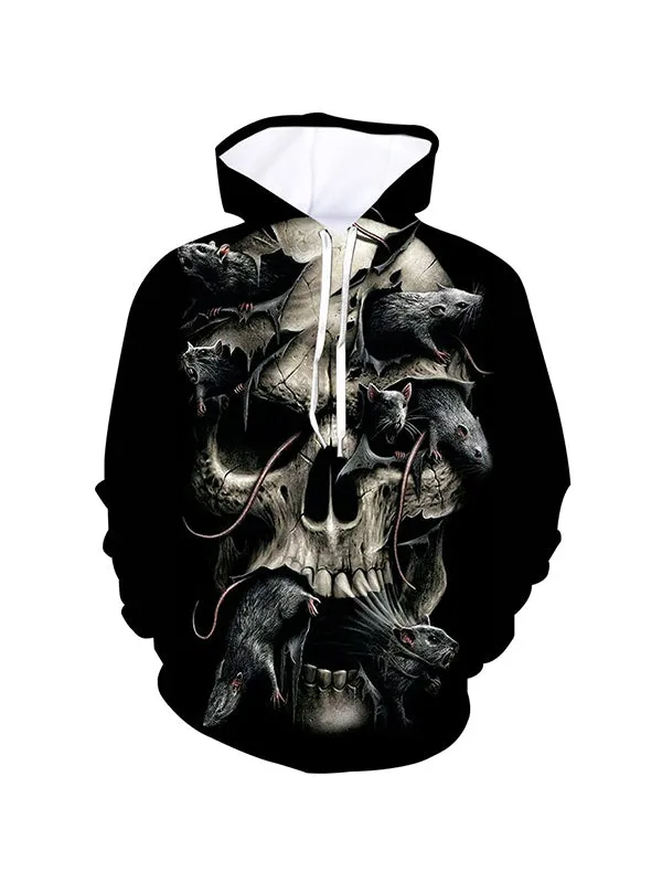 Men's Horror Skull Dark Mouse Graphic Print Hoodies