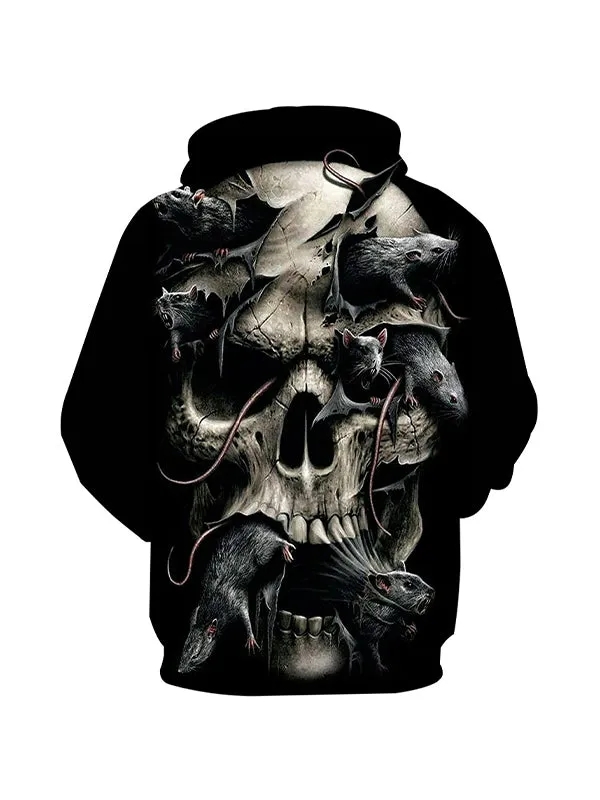 Men's Horror Skull Dark Mouse Graphic Print Hoodies
