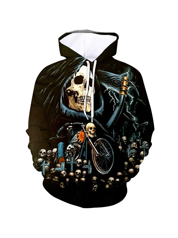Men's Horror Skull Knight Graphic Print Hoodies