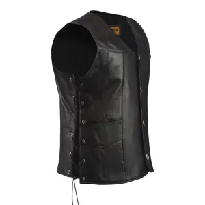Mens Leather Motorcycle Vest With Gun Pockets Solid Back Buffalo Nickel Snaps