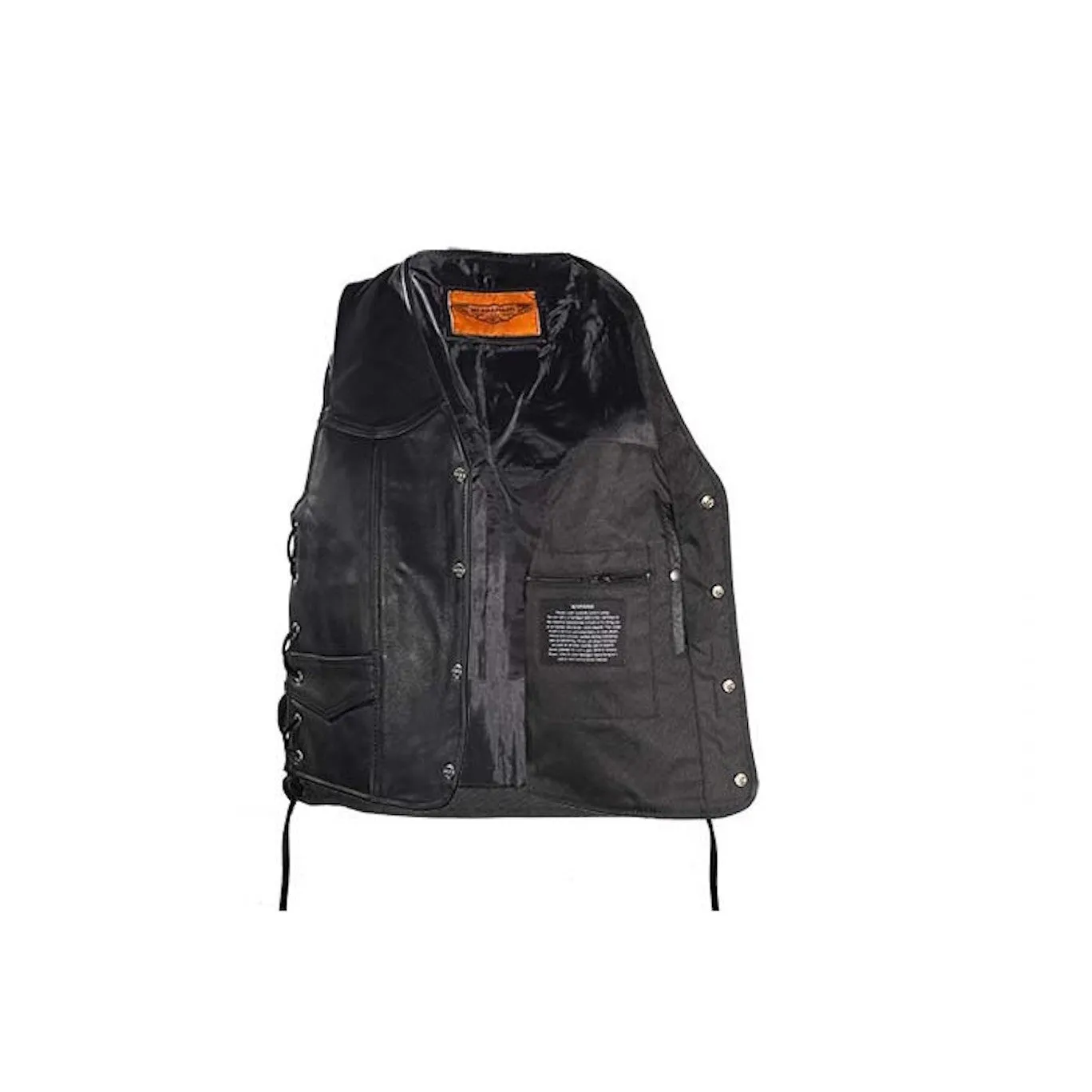 Mens Leather Motorcycle Vest With Gun Pockets Solid Back Buffalo Nickel Snaps
