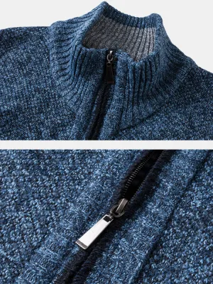 Men's Solid Color Knitted Warm Lined Sleeveless Vests with Zipper Side Pockets