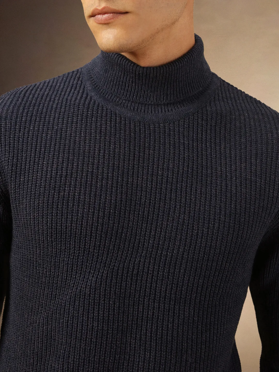 Mne's Navy Blue Turtle Neck Full Sleeves Sweater