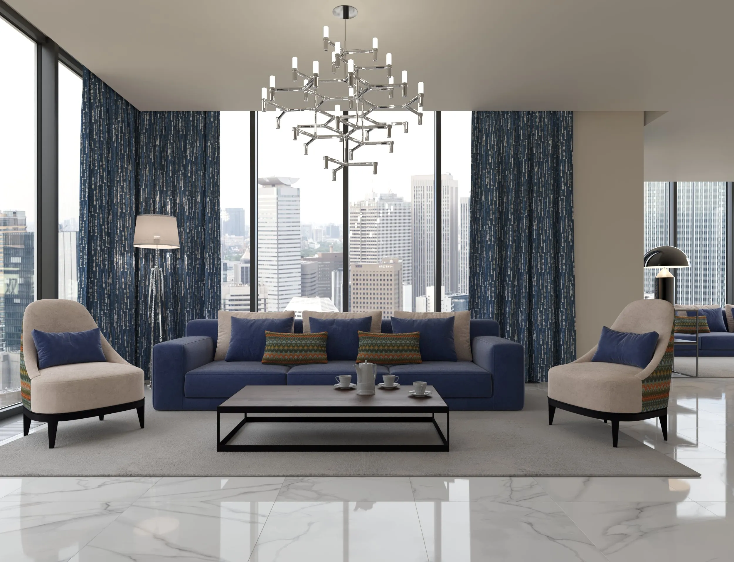 Niko Navy Geometric FR Curtains
