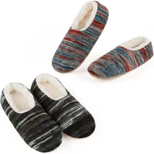 Pack Of 2 Slipper Socks with Grippers, Thick Warm Cozy Sherpa Lined Home Socks Set, Cable Knitted Non-slip Fluffy Winter House Bedroom Slippers