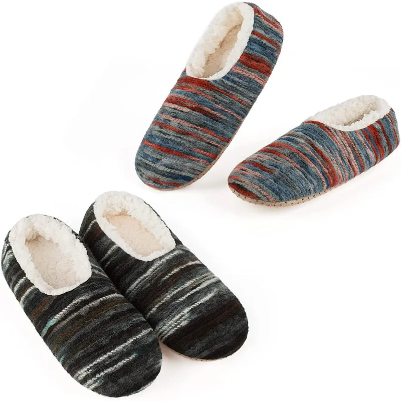 Pack Of 2 Slipper Socks with Grippers, Thick Warm Cozy Sherpa Lined Home Socks Set, Cable Knitted Non-slip Fluffy Winter House Bedroom Slippers