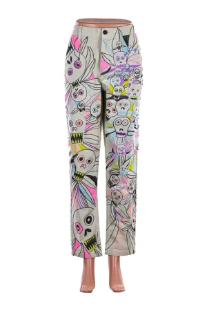 "Skull Flower" Painted Pants