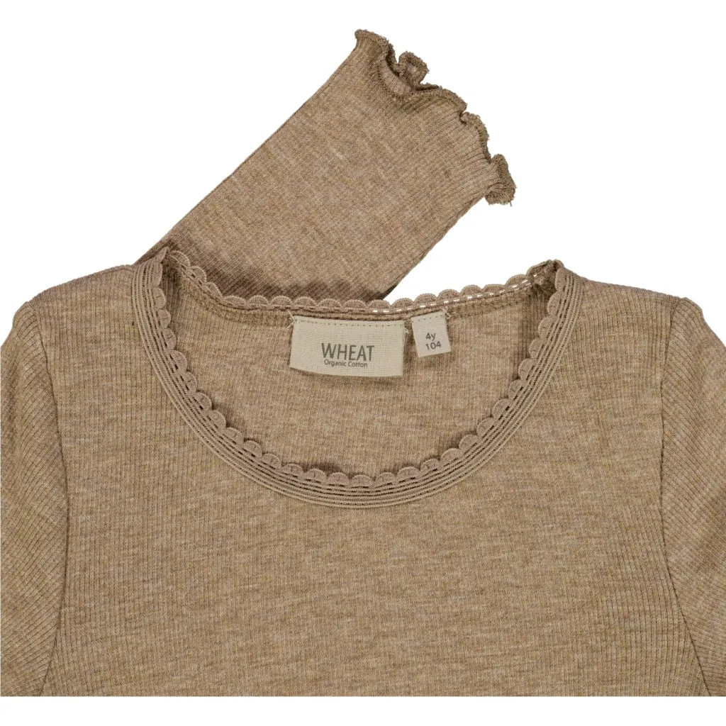 Rib T-Shirt Lace LS - khaki melange