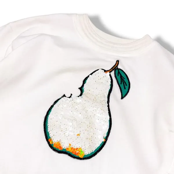 Ruffle Trims Pear Reversible Sequin Sweatshirt - White