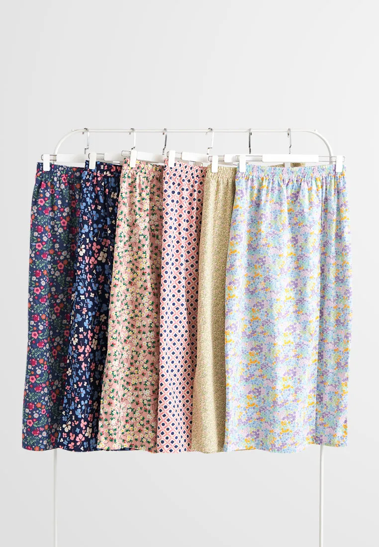 Seroja Raya Eyelet Collection Printed Cotton Skirt - White Floral