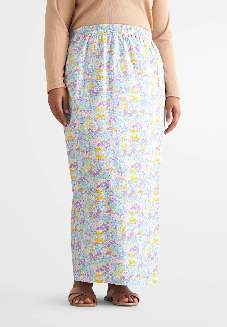 Seroja Raya Eyelet Collection Printed Cotton Skirt - White Floral