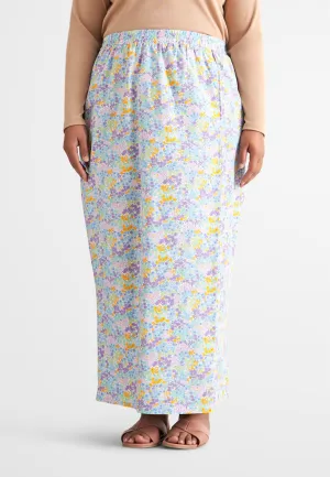 Seroja Raya Eyelet Collection Printed Cotton Skirt - White Floral