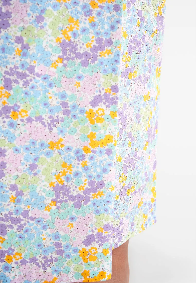 Seroja Raya Eyelet Collection Printed Cotton Skirt - White Floral
