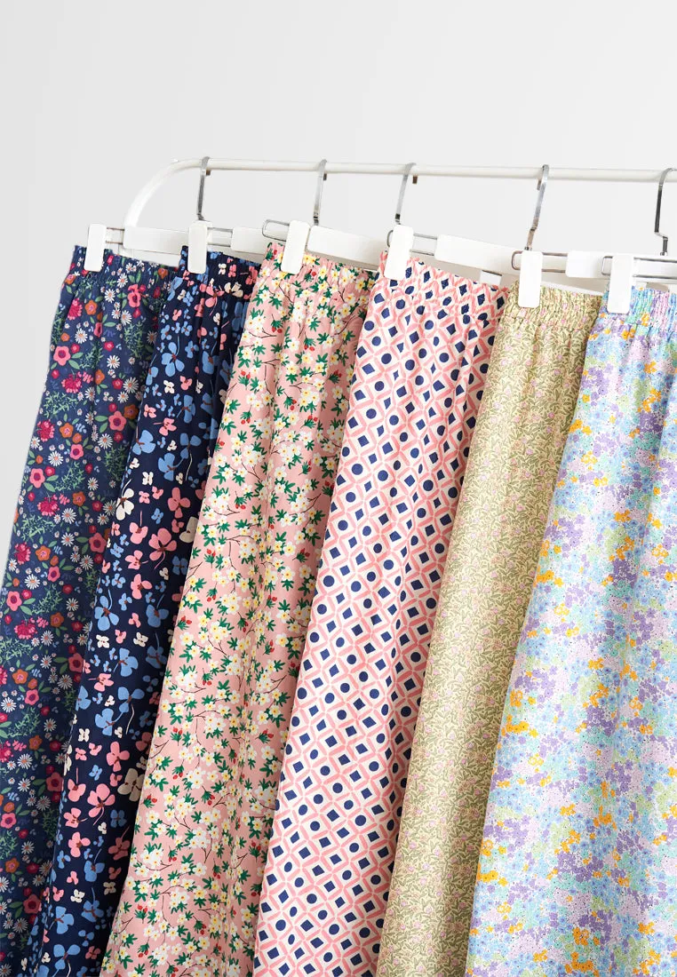 Seroja Raya Eyelet Collection Printed Cotton Skirt - White Floral