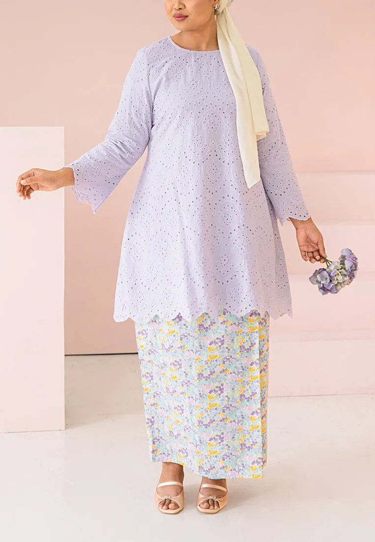 Seroja Raya Eyelet Collection Printed Cotton Skirt - White Floral