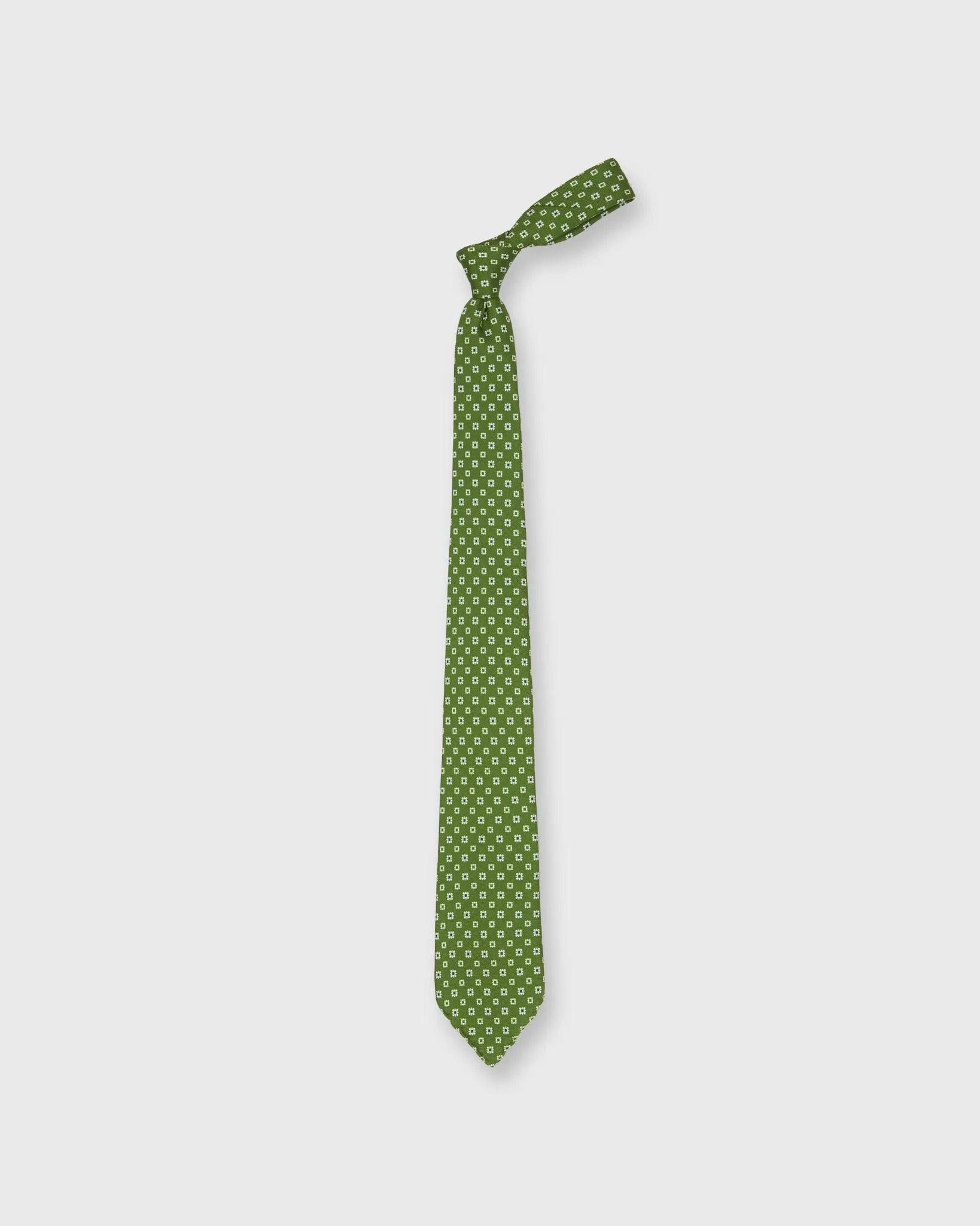 Silk Print Tie in Olive/Bone/Navy Foulard