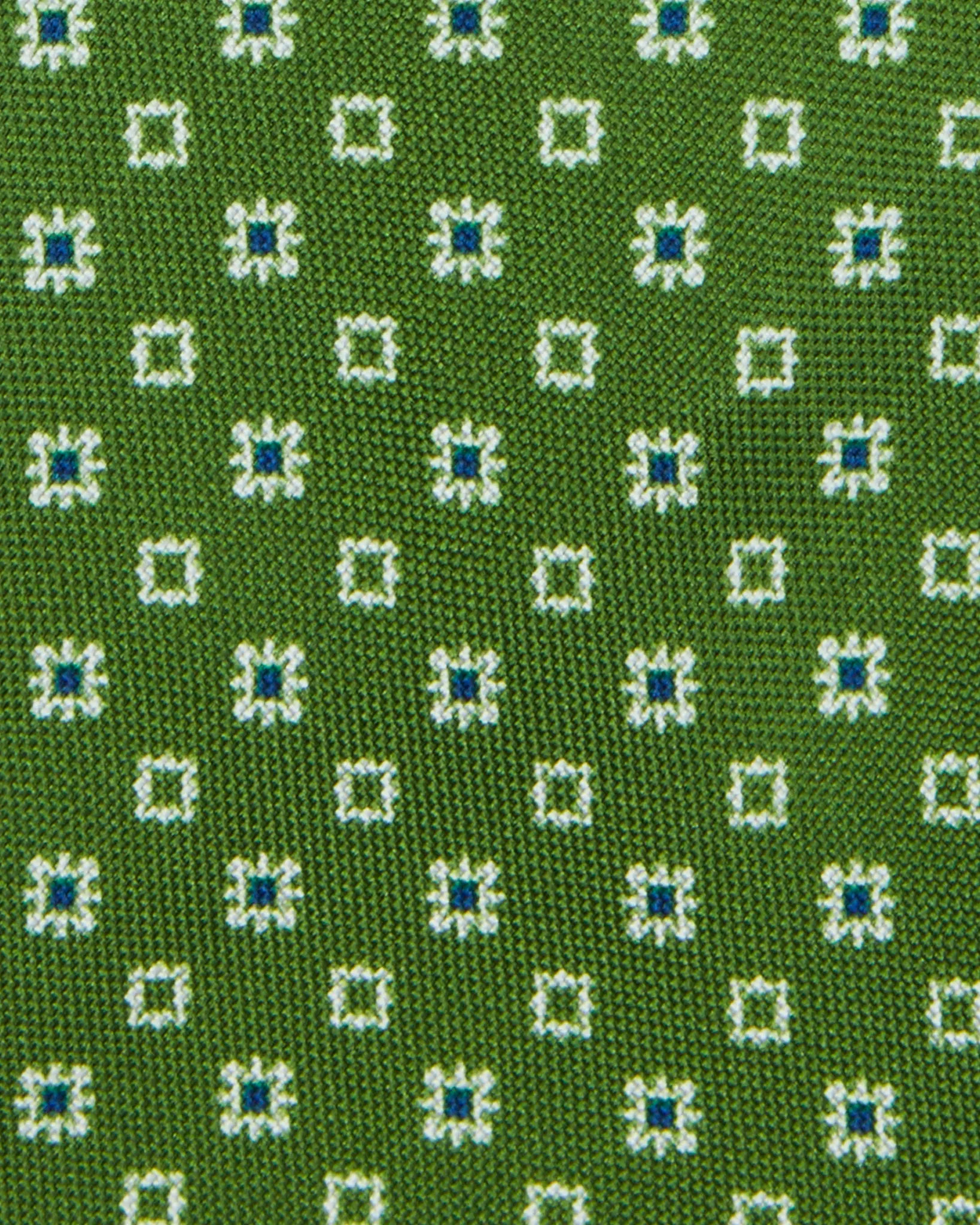 Silk Print Tie in Olive/Bone/Navy Foulard