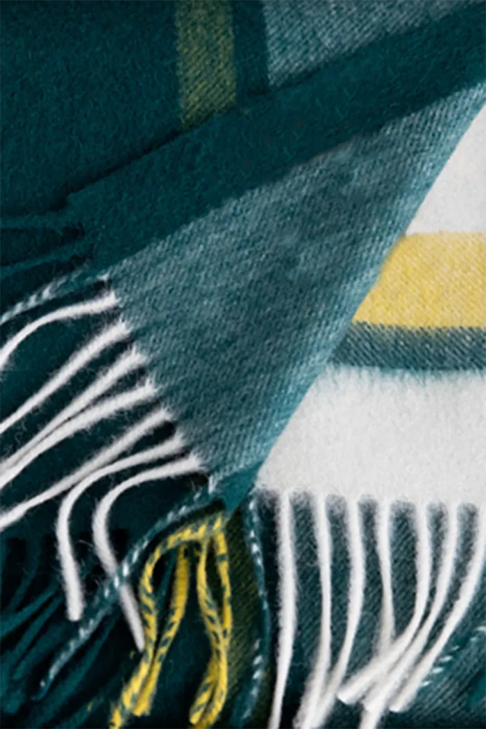 Soft Checkered Knit 100 Cashmere Fringe Scarf