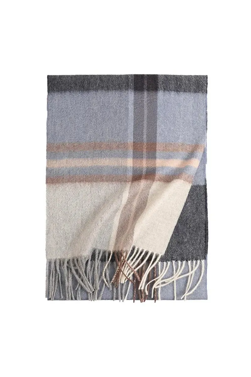 Soft Checkered Knit 100 Cashmere Fringe Scarf