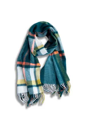 Soft Checkered Knit 100 Cashmere Fringe Scarf