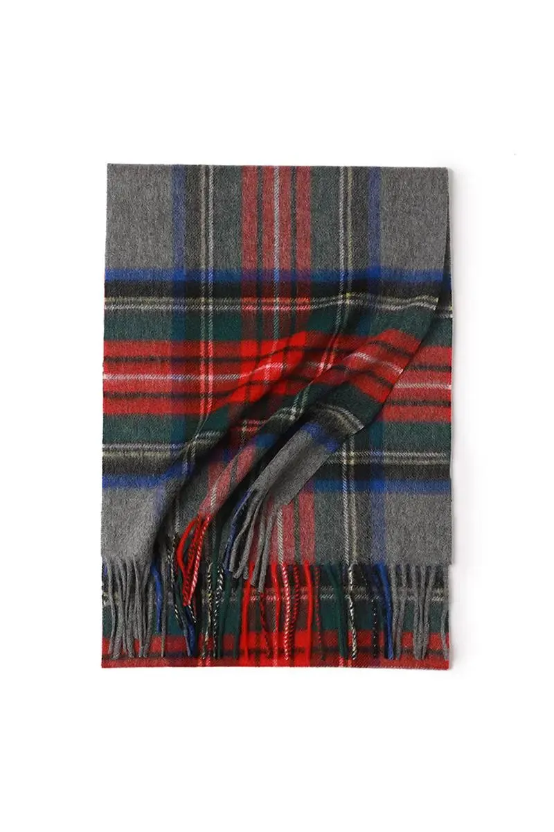 Soft Checkered Knit 100 Cashmere Fringe Scarf