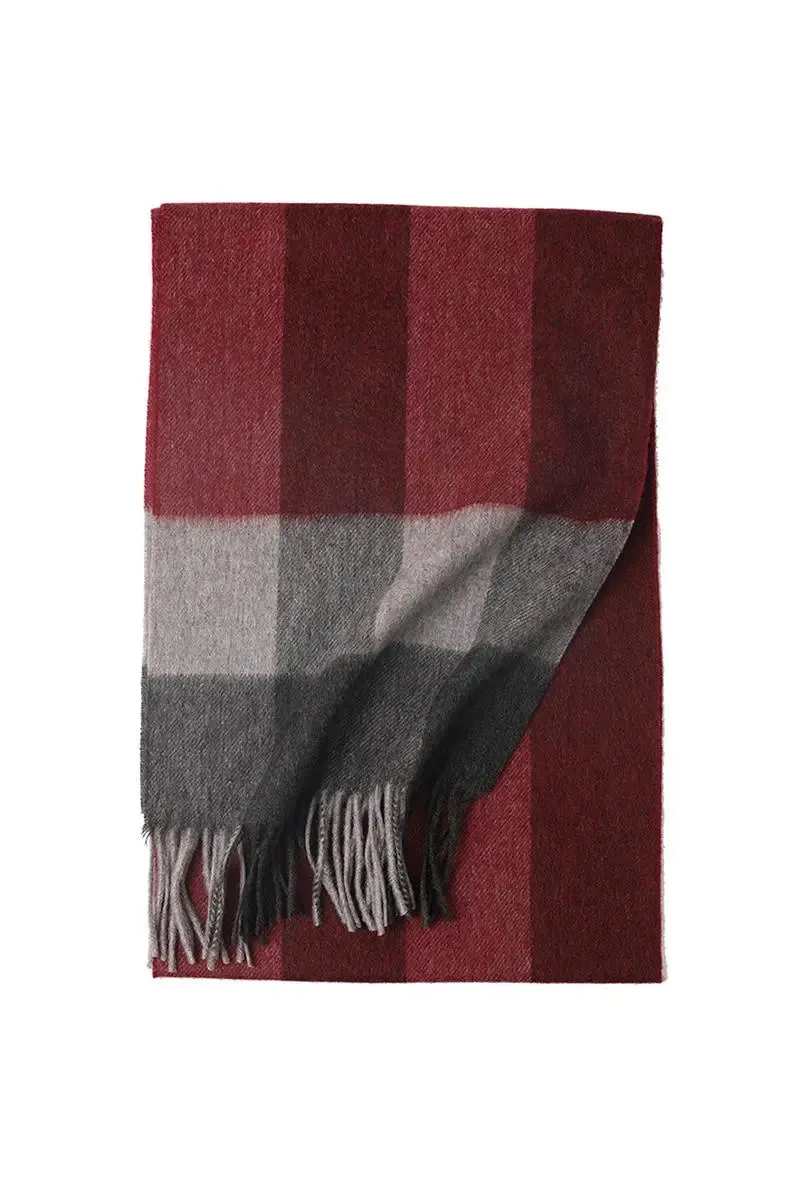 Soft Checkered Knit 100 Cashmere Fringe Scarf
