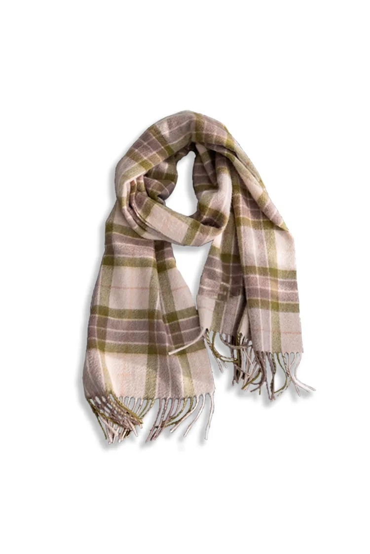 Soft Checkered Knit 100 Cashmere Fringe Scarf