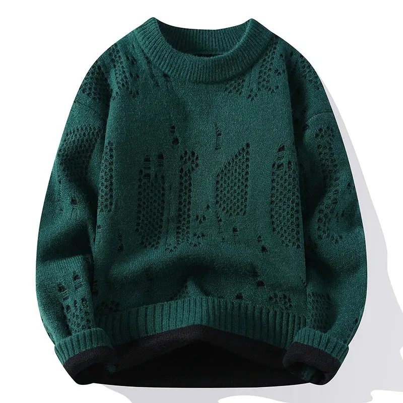 Soft Warm Ripped Pullover Wool Sweater