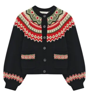 The Great - The Holiday Fairisle Sophomore Cardigan in Black w/ Holiday Fairisle