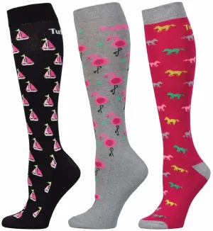 TuffRider Ladies Flamingo/Boat/Horse Knee Hi Socks - 3 Pack