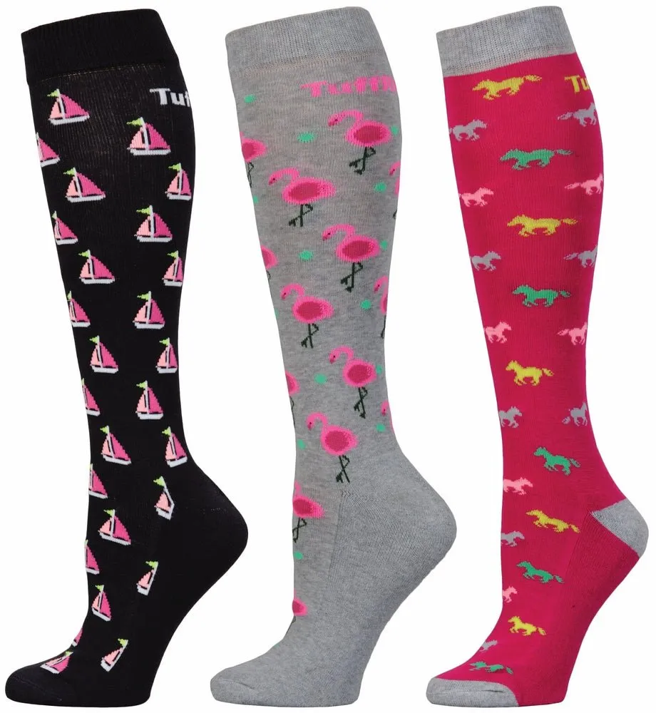 TuffRider Ladies Flamingo/Boat/Horse Knee Hi Socks - 3 Pack