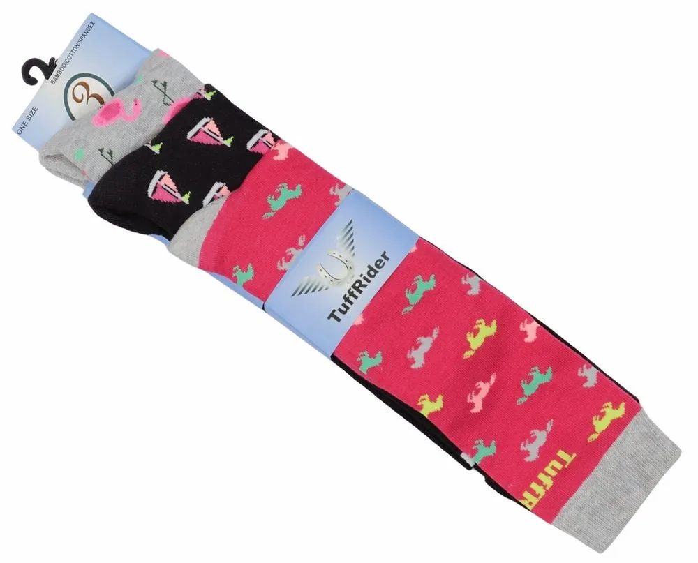 TuffRider Ladies Flamingo/Boat/Horse Knee Hi Socks - 3 Pack