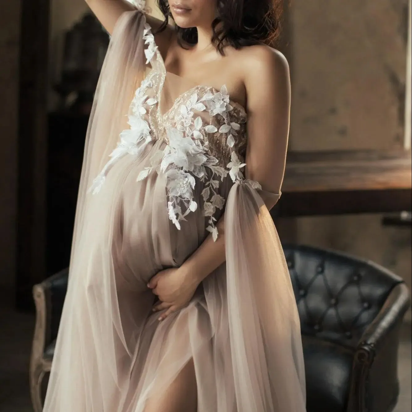 Uniwim Photo Dress Robes Summer Fluffy Tulle Shawls Maternity Lace Robe Custom Made Photo Shoot Beach Birthday Party Bathrobe