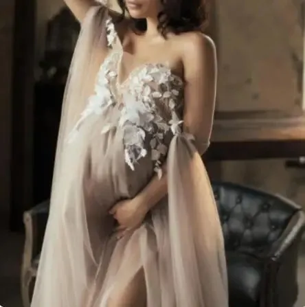 Uniwim Photo Dress Robes Summer Fluffy Tulle Shawls Maternity Lace Robe Custom Made Photo Shoot Beach Birthday Party Bathrobe