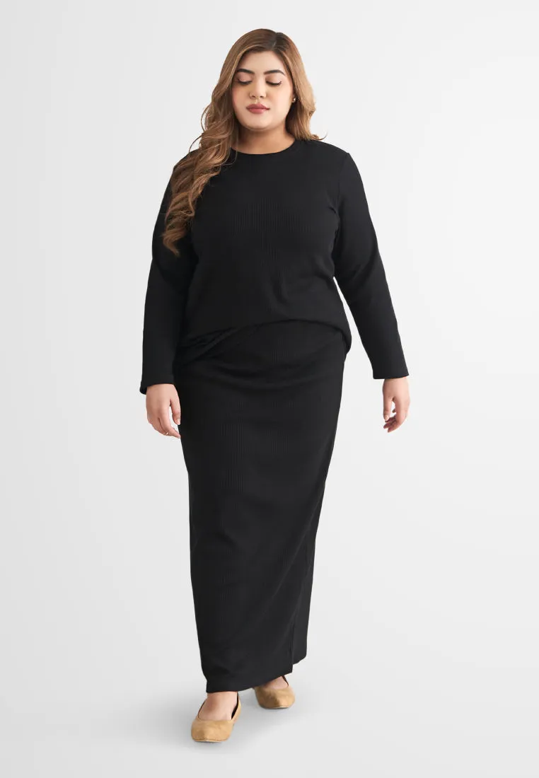 Warina Waffle Straight Cut Skirt - Black