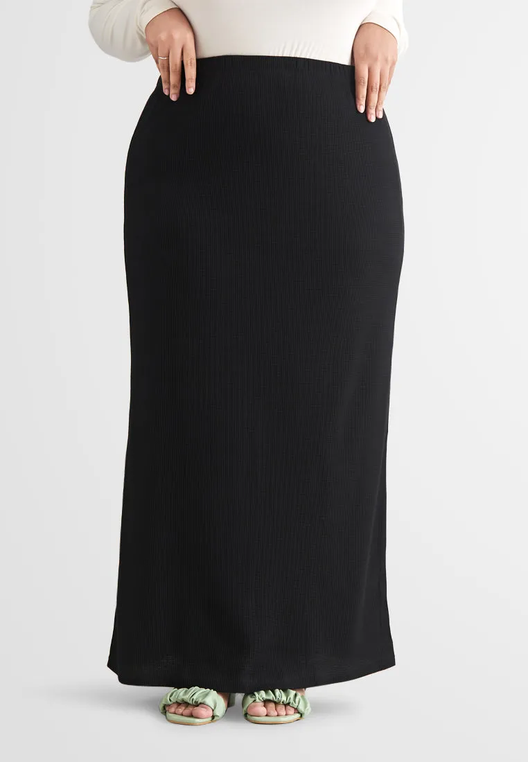 Warina Waffle Straight Cut Skirt - Black