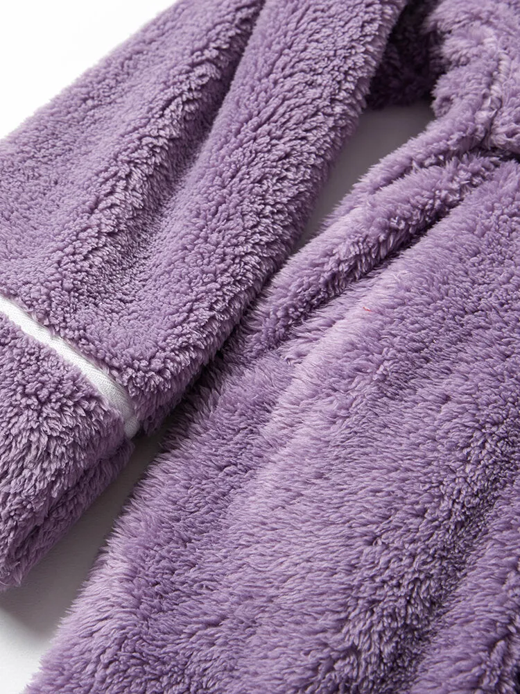 Women Cute Cartoon Cat Pattern Thicken Warm Plush Fluffy Home Sleepwear Robes With Pocket