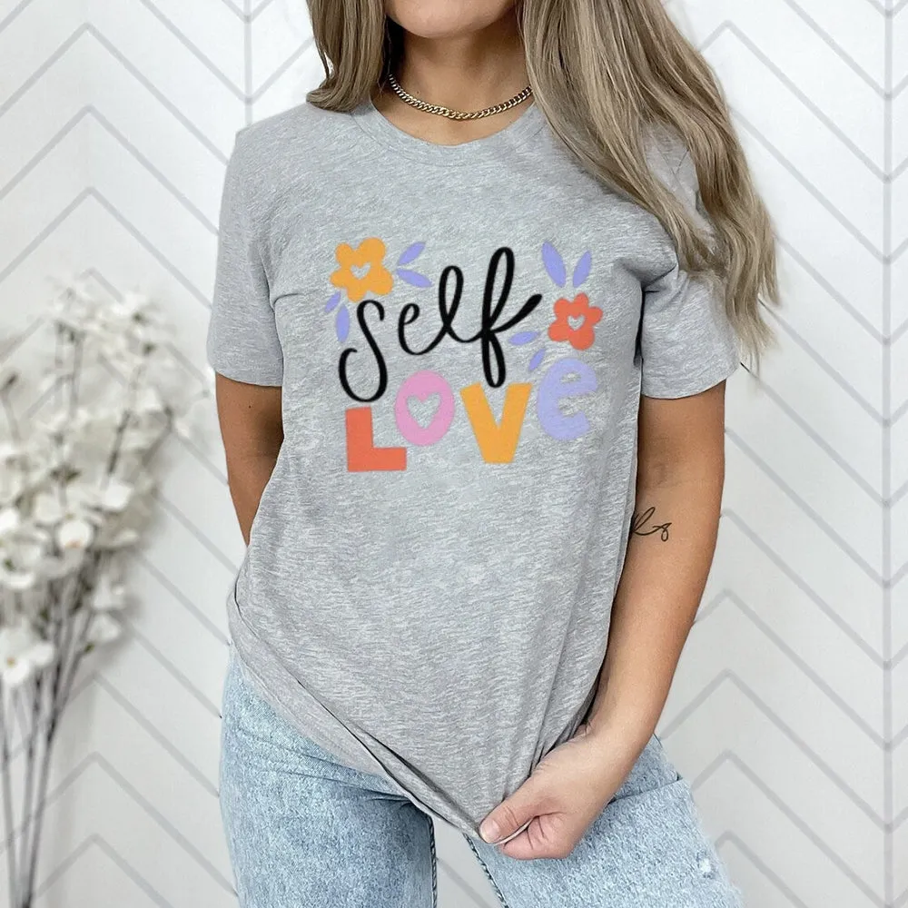Women Self Love Flower Print Graphic T-shirt