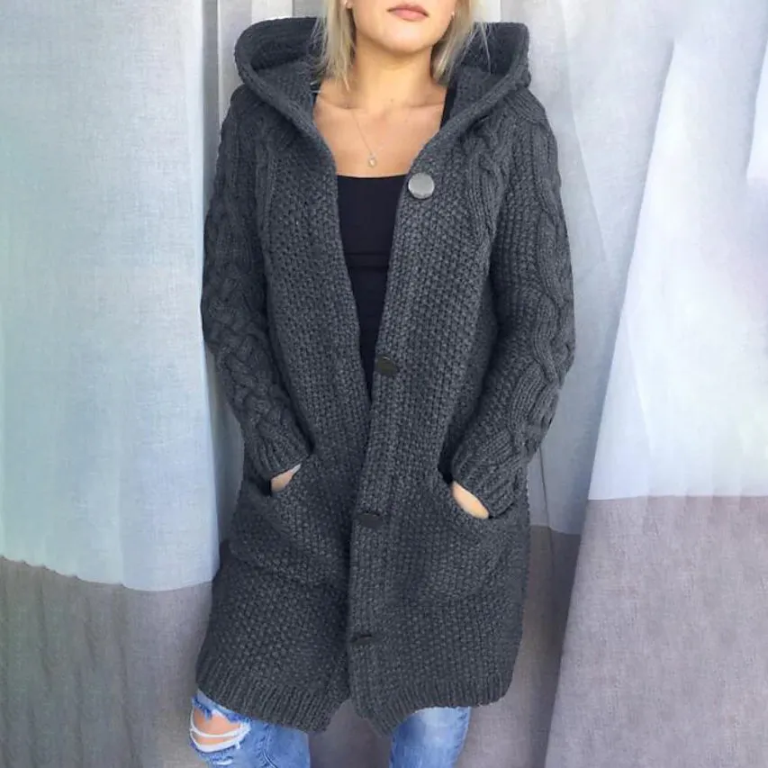 Women's Cardigan Pocket Chunky Long Sleeve Sweater